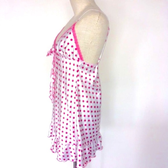 VICTORIA'S SECRET Angels Pink & White Polka Dot Slip Nightgown Babydoll Nighty - Picture 3 of 5